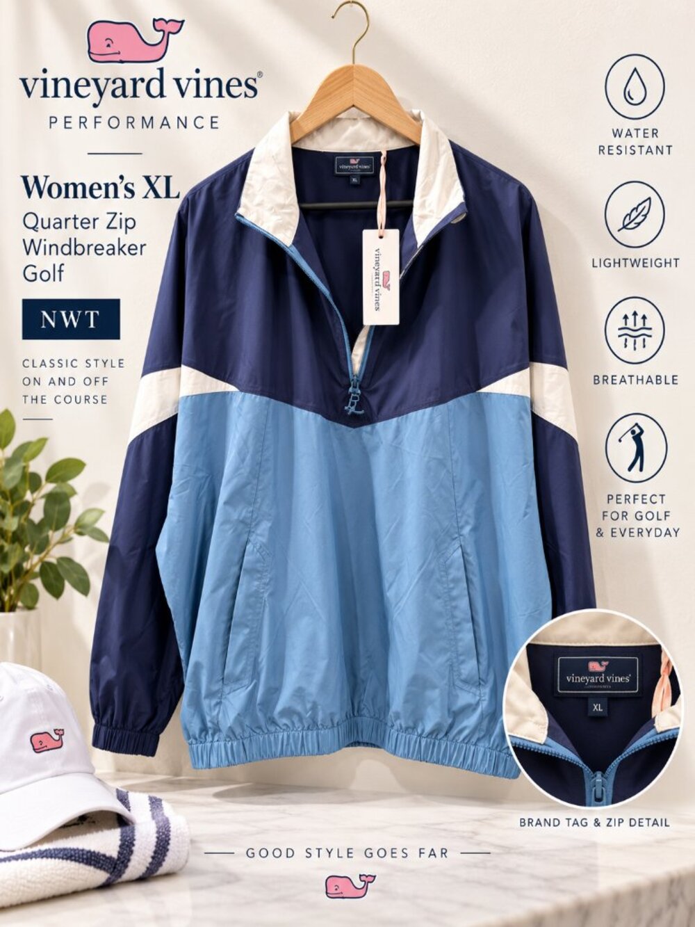 Share VINEYARD VINES Women XL Performance Quarter Zip Windbreaker Golf - NWT